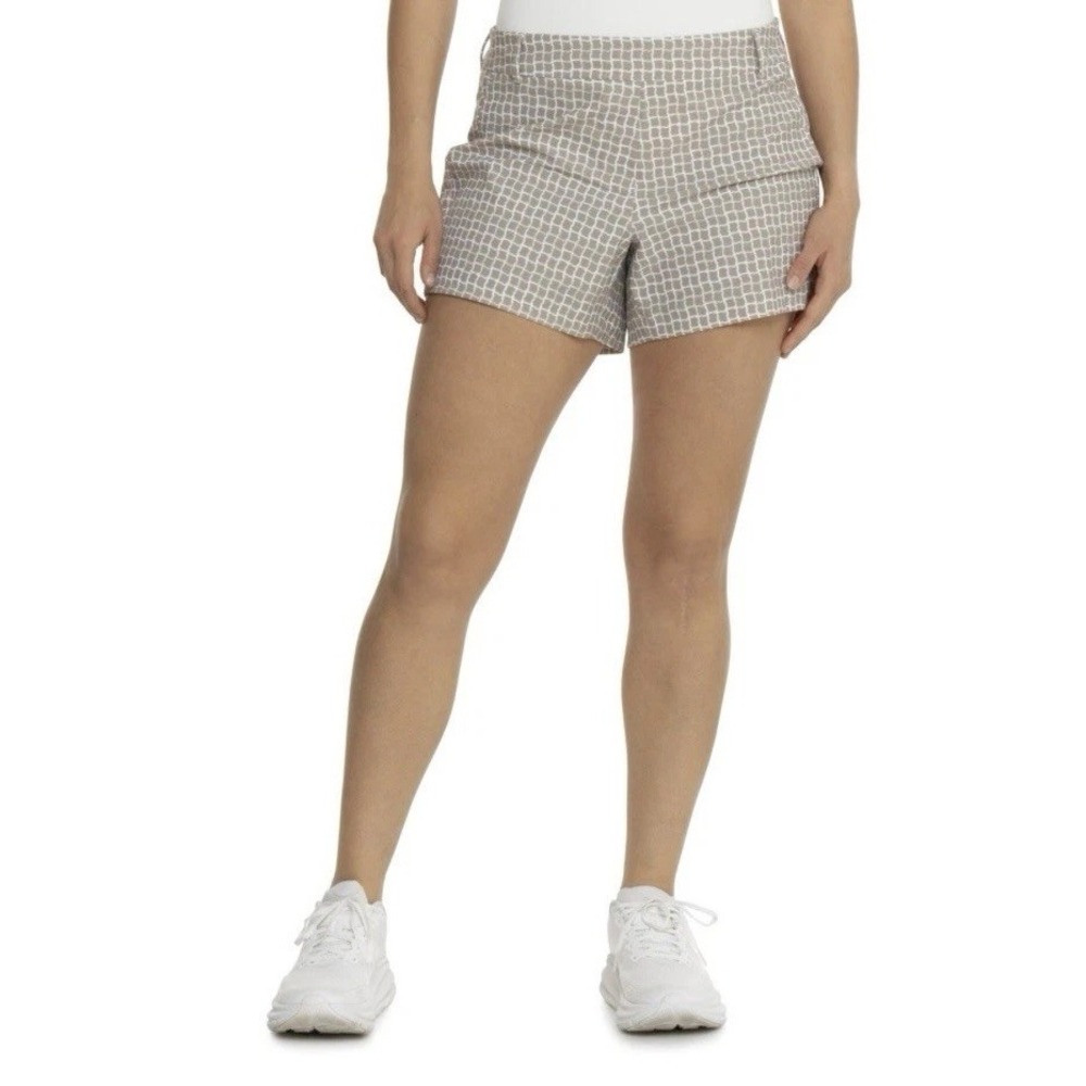 Spanx Women's Sunshine Short 4"UPF 50+ Bespoke Check Fawn Tan Size L New